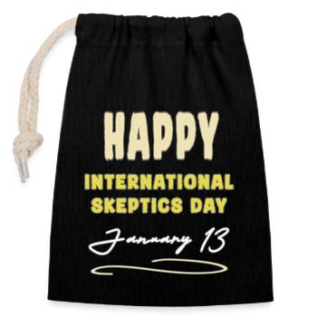 International Day of Skeptics - Closable cotton gift bag (14x20cm) - black - Front