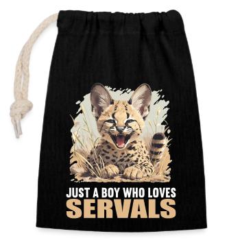Servale Serval - Verschließbarer Geschenkbeutel aus Baumwolle (14x20cm) - Schwarz - Vorne
