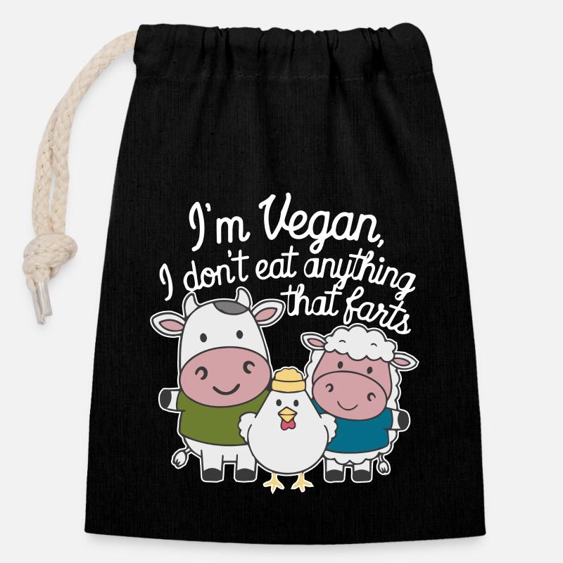 Ich bin Veganer, ich esse nichts, was furzt - Verschließbarer Geschenkbeutel aus Baumwolle (14x20cm) - Schwarz