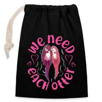 Otter Valentines Day Pun We Need - Closable cotton gift bag (14x20cm) - black - Front