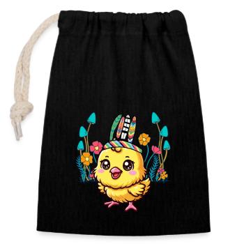 Hippie Chicken Chick Hippies Kids Child Easter - Closable cotton gift bag (14x20cm) - black - Front