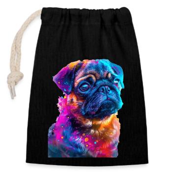 Mops - Verschließbarer Geschenkbeutel aus Baumwolle (14x20cm) - Schwarz - Vorne