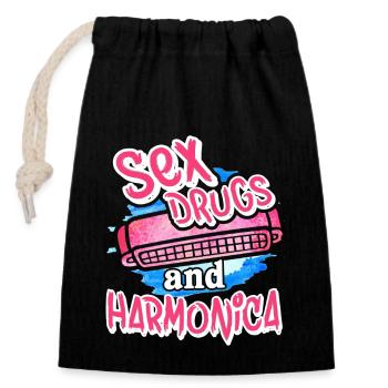 Sex Drugs And Harmonica - Closable cotton gift bag (14x20cm) - black - Front