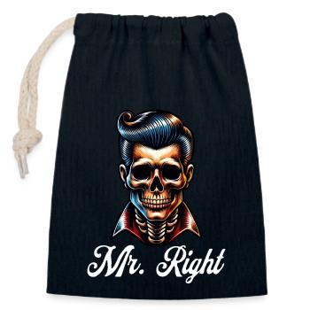 Mr. Right Partner Skull Retro - Closable cotton gift bag (14x20cm) - navy - Front