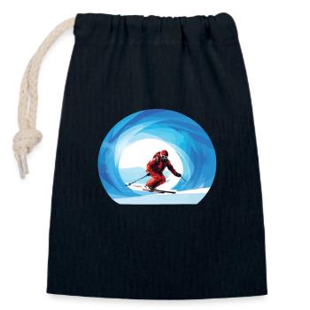 Aventure de ski dans la neige - Sac cadeau en coton avec cordon (14 x 20 cm) - bleu marine - Devant