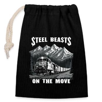 Railfan Train Enthusiast Locomotive Lover - Closable cotton gift bag (14x20cm) - black - Front