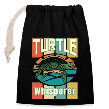 Turtle Whisperer, Animal Lover, Turtle - Closable cotton gift bag (14x20cm) - black - Front