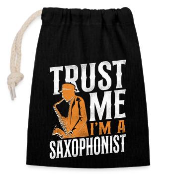 Saxophone Trust Me I'm A - Closable cotton gift bag (14x20cm) - black - Front