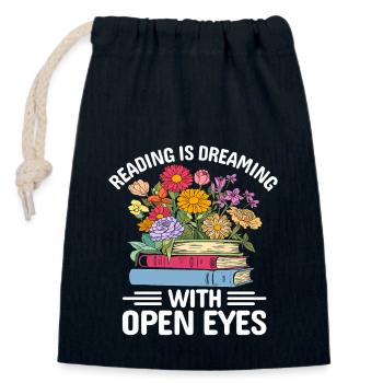 Lire c’est rêver les yeux ouverts Amoureux des livres - Sac cadeau en coton avec cordon (14 x 20 cm) - bleu marine - Devant