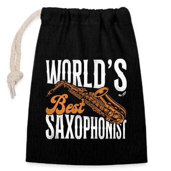 Saxophone World's Best Saxophonist - Closable cotton gift bag (14x20cm) - black - Front