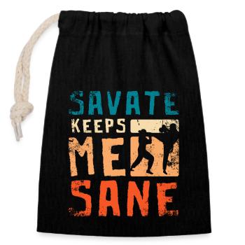 Savate keeps me sane - Closable cotton gift bag (14x20cm) - black - Front