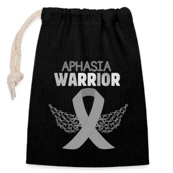 Aphasia warrior grey ribbon aphasia awareness - Closable cotton gift bag (14x20cm) - black - Front