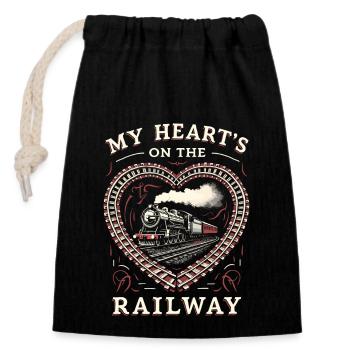 Railfan Train Enthusiast Locomotive Lover - Closable cotton gift bag (14x20cm) - black - Front