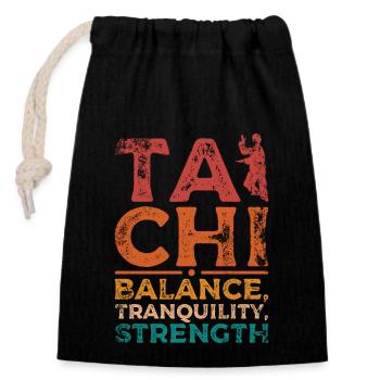 Tai chi balance, tranquility, strength - Closable cotton gift bag (14x20cm) - black - Front