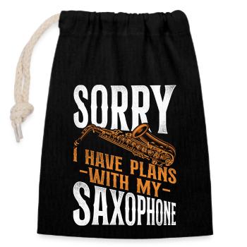 Saxophone Sorry I Have Plans With - Closable cotton gift bag (14x20cm) - black - Front
