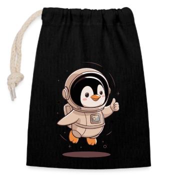 Cute penguin astronaut with thumbs up - Closable cotton gift bag (14x20cm) - black - Front