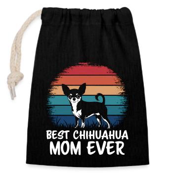 Chihuahua Disant Maman Drôle Chihuahua Cadeau - Sac cadeau en coton avec cordon (14 x 20 cm) - noir - Devant