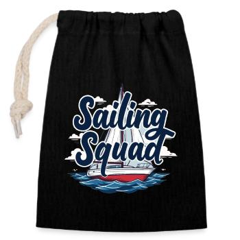 Sailing Squad – Maritimes Design für Segelfans - Verschließbarer Geschenkbeutel aus Baumwolle (14x20cm) - Schwarz - Vorne