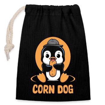 Cute Penguin With Corn Dog - Closable cotton gift bag (14x20cm) - black - Front