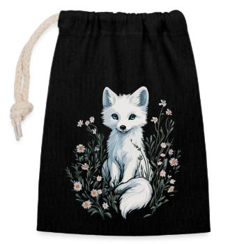 Eleganter Weißer Fuchs in Blumenwiese Gemälde - Verschließbarer Geschenkbeutel aus Baumwolle (14x20cm) - Schwarz - Vorne