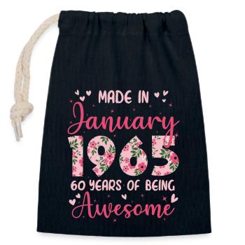 Janvier 1965 Anniversaire 60 Ans Pour Femmes - Sac cadeau en coton avec cordon (14 x 20 cm) - bleu marine - Devant