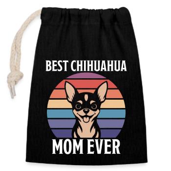 Chihuahua Disant Maman Drôle Chihuahua Cadeau - Sac cadeau en coton avec cordon (14 x 20 cm) - noir - Devant