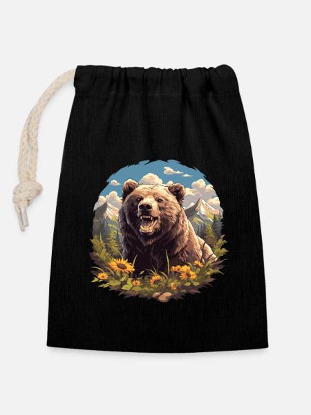 Grizzlis Ours grizzly - Sac cadeau en coton avec cordon (14 x 20 cm) - noir