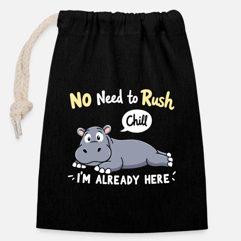 Hippo Humor, Sarcastic Quotes, Funny - Closable cotton gift bag (14x20cm) - black