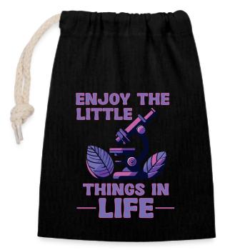 Profitez des petites choses de la vie Microscope - Sac cadeau en coton avec cordon (14 x 20 cm) - noir - Devant