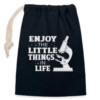 Profitez des petites choses de la vie Microscope - Sac cadeau en coton avec cordon (14 x 20 cm) - bleu marine - Devant