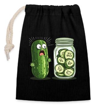 Überraschte Gurke Schaut Auf Gurkenglas Humor - Verschließbarer Geschenkbeutel aus Baumwolle (14x20cm) - Schwarz - Vorne