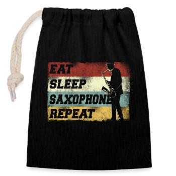 Saxophone Retro Vintage Eat Sleep - Closable cotton gift bag (14x20cm) - black - Front
