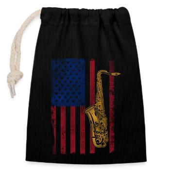 Saxophones American Flag - Closable cotton gift bag (14x20cm) - black - Front