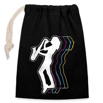 Saxophone Retro Vintage - Closable cotton gift bag (14x20cm) - black - Front