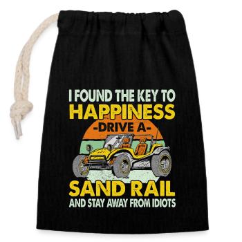 Key to happiness: ride a sand rail and - Closable cotton gift bag (14x20cm) - black - Front