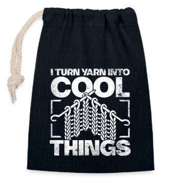 I turn yarn into cool things crochet - Verschließbarer Geschenkbeutel aus Baumwolle (14x20cm) - Navy - Vorne