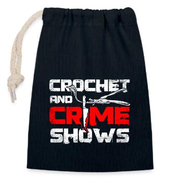 Crochet and crime shows - Closable cotton gift bag (14x20cm) - navy - Front