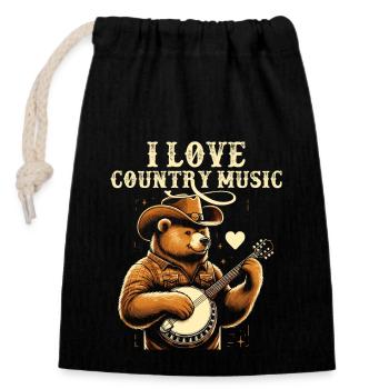 Ich liebe Country Musik Cowboy Bär Song Liebhaber - Verschließbarer Geschenkbeutel aus Baumwolle (14x20cm) - Schwarz - Vorne