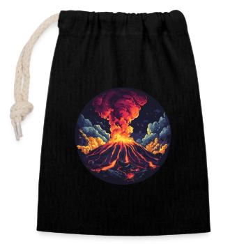 Dramatic volcano eruption with fire and smoke - Closable cotton gift bag (14x20cm) - black - Front