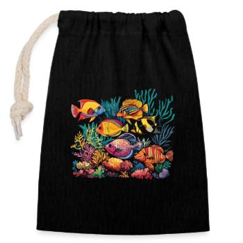 Bunte Unterwasserwelt mit Korallenfischen im - Verschließbarer Geschenkbeutel aus Baumwolle (14x20cm) - Schwarz - Vorne