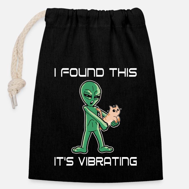 I found that it vibrates funny alien - Closable cotton gift bag (14x20cm) - black