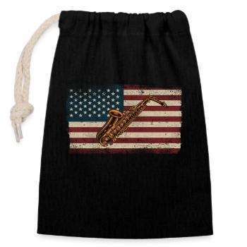 Saxophones American Flag - Closable cotton gift bag (14x20cm) - black - Front