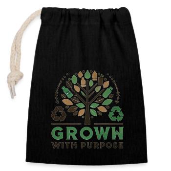 Grown with Purpose – Nachhaltiges Message Design - Verschließbarer Geschenkbeutel aus Baumwolle (14x20cm) - Schwarz - Vorne
