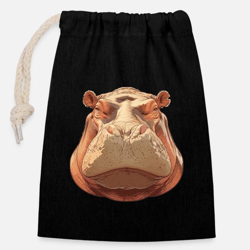 Hippopotame Hippopotame - Sac cadeau en coton avec cordon (14 x 20 cm) - noir