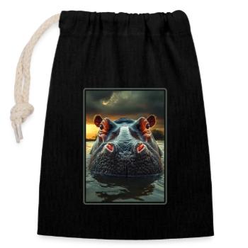 Nilpferd Flußpferd - Verschließbarer Geschenkbeutel aus Baumwolle (14x20cm) - Schwarz - Vorne