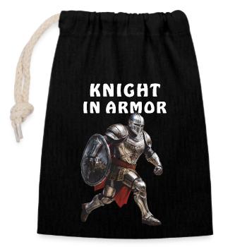 KNIGHT IN ARMOR - Verschließbarer Geschenkbeutel aus Baumwolle (14x20cm) - Schwarz - Vorne