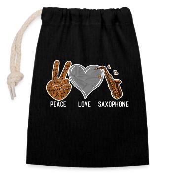 Saxophones Peace Love Saxophones - Closable cotton gift bag (14x20cm) - black - Front