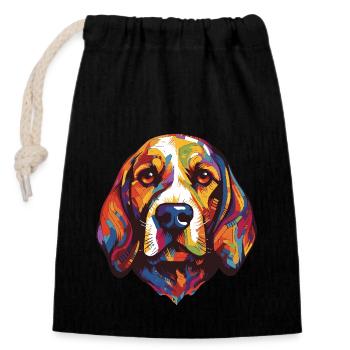 Portrait de chien beagle - Sac cadeau en coton avec cordon (14 x 20 cm) - noir - Devant