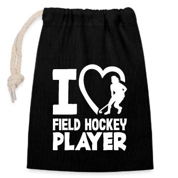 I love field hockey players - Closable cotton gift bag (14x20cm) - black - Front