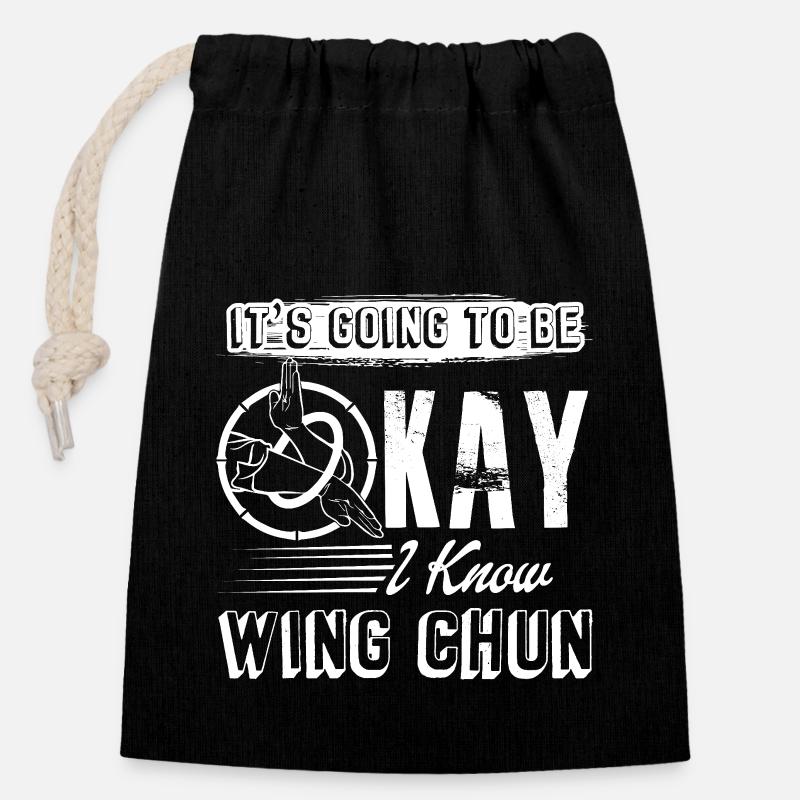 Wing Chun I Know Wing Chun - Closable cotton gift bag (14x20cm) - black